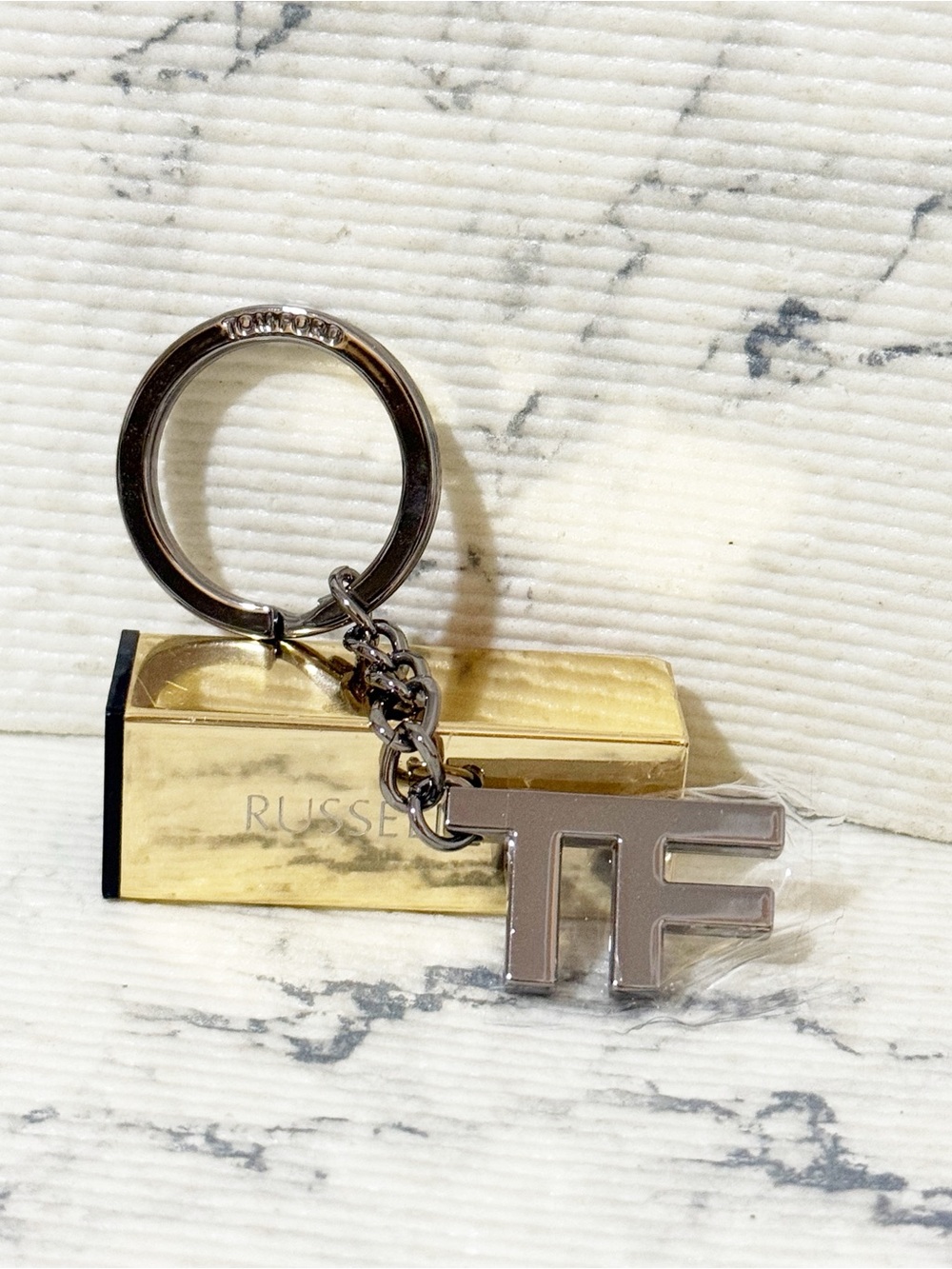 Tom Ford Beauty Metallic Gunmetal TF Logo Keychain - Picture 2 of 7